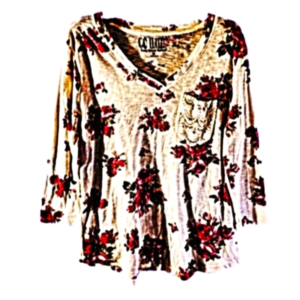 Go Wild 2x Pink And White Floral Long Sleeve Top